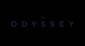 The Odyssey title in blue letters on a black background, centered piece.